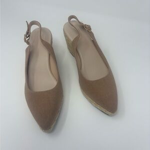 Women’s Elegant Tan Wedge Slingback Shoes Size 7